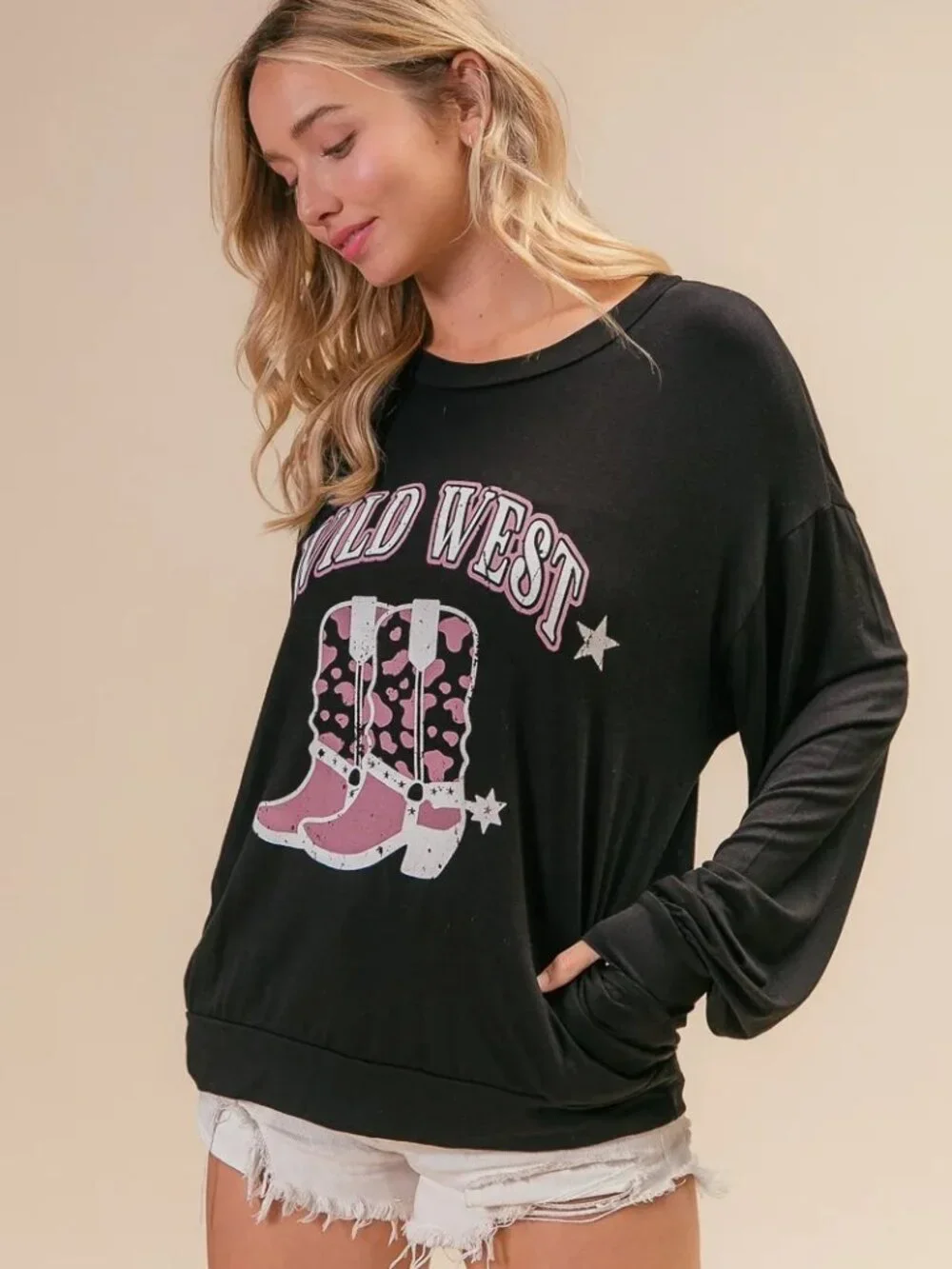 BiBi Wild Western Boots Graphic Jersey Sweatshirt